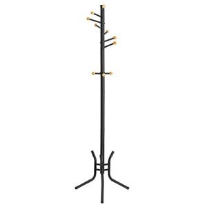 Songmics vaateripustin, vapaasti seisova metallinen takkipuu, 11 koukkua puisilla päillä, takkeihin, hattuihin, laukkuihin, 53,5 x 53,5 x 173 cm, musta RCR028B01