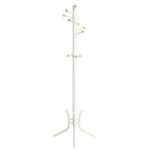 Songmics vaateripustin, vapaasti seisova metallinen takkipuu, 11 koukkua puisilla päillä, takkeihin, hattuihin, laukkuihin, 53,5 x 53,5 x 173 cm, valkoinen RCR028W01