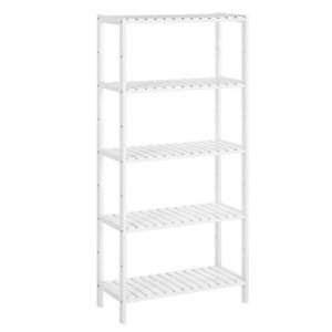 Songmics 5-kerroksiset kylpyhuoneen säilytyshyllyt, bambu keittiön hylly 9 säädettävällä korkeudella, monitoiminäyttö olohuoneessa, eteinen, 60 x 26 x 130 cm, valkoinen BCB35WT