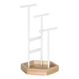 Songmics-korujen esittelytelineen pidike, metalli-puukorut puukaulakorut, rannekorut, korvakorut, nastat, sormukset, lahjatytöt naiset, valkoinen JJS03NW - Image 7