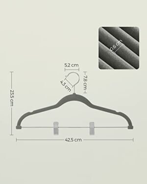 Songmics-housuripustimet, 12 samettiripustimen sarja säädettävillä pidikkeillä, pituus 42,5 cm, liukumaton, tilaa säästävä, hameille, takkeille, mekoille, harmaa CRF12V - Image 5