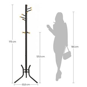 Songmics vaateripustin, vapaasti seisova metallinen takkipuu, 11 koukkua puisilla päillä, takkeihin, hattuihin, laukkuihin, 53,5 x 53,5 x 173 cm, musta RCR028B01 - Image 7