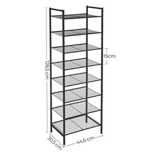 Songmics 8-tasoinen kapea kenkäteline Kenkien säilytysteline 16-24 paria kenkiä tilaa säästävä suuri kapasiteetti pystysuora metallinen kenkäteline 44,6 x 30,5 x 128,5 cm musta LMR028B01 - Image 6