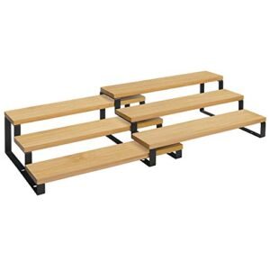 Songmics-mausteteline, 2 kaappihyllyn sarja, 3 tonnin ulos vedettävä mausteteline, bambu, pinottava, ruokakomero, kaappi, työtaso, luonnollinen ja musta KCS016N01