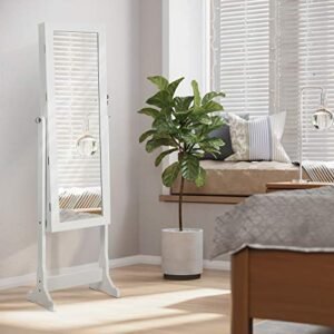 Songmics Led -korukaappi, täyspitkä peilikorupeilikaappi, lukittava 2-laatikkoinen korukaappi, tukeva ja tyylikäs, lahjaidea, valkoinen JBC94W - Image 7
