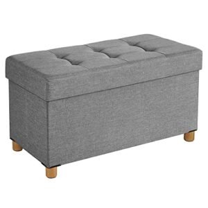 Songmics kokoontaitettava penkkijakkara säilytystilalla ja kannella, massiivipuujalusta, tilaa säästävä tilavuus 65 L, jopa 300 kg, 76 x 38 x 40 cm