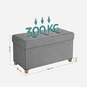 Songmics kokoontaitettava penkkijakkara säilytystilalla ja kannella, massiivipuujalusta, tilaa säästävä tilavuus 65 L, jopa 300 kg, 76 x 38 x 40 cm - Image 4