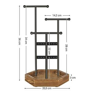 Songmics korujalusta korupidike Metallia puukoruja puukorujen säilytys kaulakoruille, rannekoruille, korvakoruille, korvakoruille, sormuksille, lahjaidea, musta JJS03CB - Image 5
