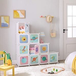 Songmics 10-Cube Kids -säilytysyksikkö, yhdistävä organisointilaite lapsille, Muoviset kuutiohyllyt, Modulaarinen vaatekaappi ovilla vaatteille Kengät Lelukassit, 123 x 31 x 123 cm, Valkoinen LPC903W01 - Image 2