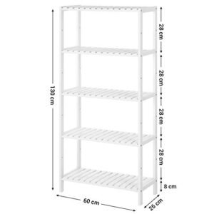 Songmics 5-kerroksiset kylpyhuoneen säilytyshyllyt, bambu keittiön hylly 9 säädettävällä korkeudella, monitoiminäyttö olohuoneessa, eteinen, 60 x 26 x 130 cm, valkoinen BCB35WT - Image 4