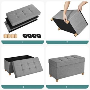 Songmics kokoontaitettava penkkijakkara säilytystilalla ja kannella, massiivipuujalusta, tilaa säästävä tilavuus 65 L, jopa 300 kg, 76 x 38 x 40 cm - Image 6