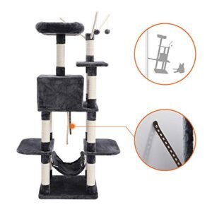 Feandrea Cat Tree, Kissa-asunto riippumatolla, Cat Tower, savunharmaa PCT86G - Image 4