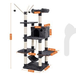Feandrea Cat Tree, Kissa-asunto riippumatolla, Cat Tower, savunharmaa PCT86G - Image 3