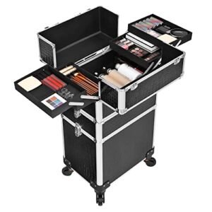 Songmics 4-in-1 Professional Meikkilaukku Matkailukauneusvaunu Kosmetiikkavaunu kampaajille Lukittava meikkisäilytys koodeilla Musta JHZ06B - Image 3