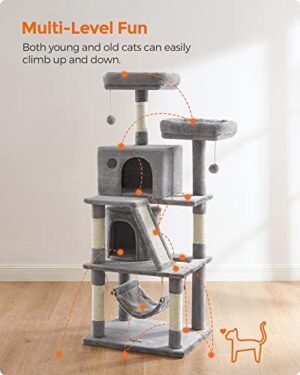 Feandrea Cat Tree, Kissan asunto 2 kissan luolalla, 155 cm, vaaleanharmaa PCT163W01 - Image 3