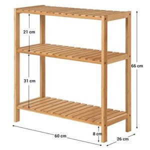 Songmics BCB33Y bambuhyllyt kylpyhuoneeseen/keittiöön/kenkätelineeseen, 60 x 26 x 66 cm Täydelliset kylpyhuoneeseen, olohuoneeseen, eteiseen, keittiöön tai parvekkeelle. - Image 4