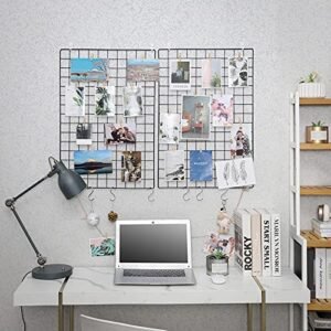 Songmics-ruudukkopaneelit, 2 kpl sarja, valokuvaseinänäyttö, metalliverkkoseinäkoristelu, monikäyttöinen riippuva kuvaseinä, tee-se-itse, taidenäyttö, S-koukku, pidike, hamppulanka, musta LPP02H - Image 3