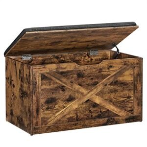 Vasagle kenkäpenkki pehmustettu säilytyspenkki pehmustetulla istuimella säilytyskaappi Kaappi Barn Style 29,9" x 15,7" x 18,9" rustiikkiruskea ulhs056x01