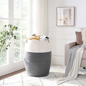 Songmics-puuvillaköysi, säilytyskahva, 125 litran pyykkikori, vaatteille, leluille, matoille, olohuoneeseen, makuuhuoneeseen, harmaa ja beige LCB421G01 - Image 3