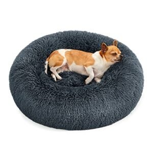 Feandrea Dog Bed Donut Cat Bed Fluffy Rauhoittava Lemmikkisänky Irrotettava Pestävä Päällinen Pehmeä Pitkä Pehmo 60cm Tummanharmaa