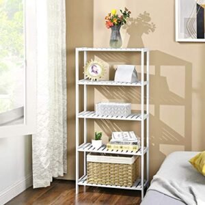 Songmics 5-kerroksiset kylpyhuoneen säilytyshyllyt, bambu keittiön hylly 9 säädettävällä korkeudella, monitoiminäyttö olohuoneessa, eteinen, 60 x 26 x 130 cm, valkoinen BCB35WT - Image 3