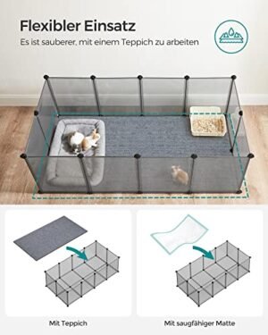 Songmics lemmikkieläinten leikkikehä, marsulenkki ja häkki lattialla, läpinäkyvä muovikotelo sisätiloissa hamstereille, kaneille, siileille, pieneläinten koulutusympäristö, harmaa LPC002G01 - Image 6