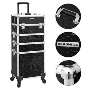 Songmics 4-in-1 Professional Meikkilaukku Matkailukauneusvaunu Kosmetiikkavaunu kampaajille Lukittava meikkisäilytys koodeilla Musta JHZ06B - Image 7
