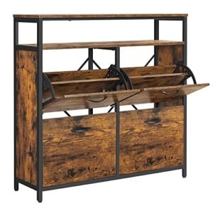 Vasagle LBS803B01 kenkäkaappi 4 läppäisellä kenkätelineellä kenkäteline aulassa 12-20 kenkäparille, 98,3 x 30 x 95 cm, vintage ruskea/musta