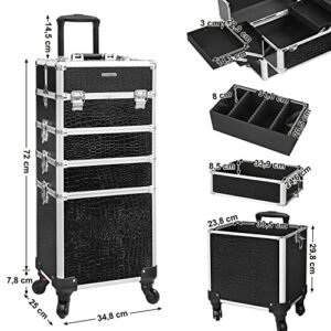 Songmics 4-in-1 Professional Meikkilaukku Matkailukauneusvaunu Kosmetiikkavaunu kampaajille Lukittava meikkisäilytys koodeilla Musta JHZ06B - Image 6