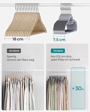 Songmicsin vaateripustimet, 50 kpl pakkaus, luistamattomat muoviripustimet, tilaa säästävät vaateripustimet, paksuus 0,6 cm, 360° kääntyvät koukut, 42 cm pitkä, vaaleanharmaa ja tummanharmaa CRP20G50 - Image 6