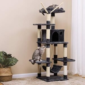 Feandrea Cat Tree, Kissa-asunto riippumatolla, Cat Tower, savunharmaa PCT86G - Image 2