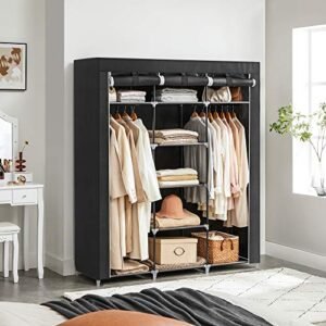 Songmics RYG12B Taitettava vaatekaappi, kangaskaappi, taitettava naulakko kahdella vaatetankolla, 175 x 150 x 45 cm, musta, kangas - Image 2