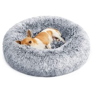 Feandrea koiransänky Donut Cat Bed Fluffy rauhoittava lemmikkisänky irrotettavalla pestävällä päällyksellä Pehmeä pitkä pehmo 60 cm harmaa