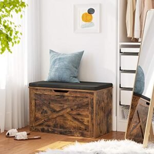 Vasagle kenkäpenkki pehmustettu säilytyspenkki pehmustetulla istuimella säilytyskaappi Kaappi Barn Style 29,9" x 15,7" x 18,9" rustiikkiruskea ulhs056x01 - Image 3