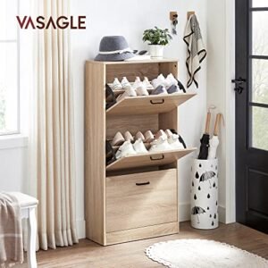Vasagle kenkäkaappi 3-ovisella kenkätelineellä, kenkäkaappi 3 lokerolla, säädettävä, eteiseen, olohuoneeseen, makuuhuoneeseen, 60 x 24 x 120 cm (PxLxK), luonnollinen LBC03NLV1 - Image 2