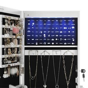 Songmics Led -korukaappi, täyspitkä peilikorupeilikaappi, lukittava 2-laatikkoinen korukaappi, tukeva ja tyylikäs, lahjaidea, valkoinen JBC94W - Image 4