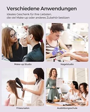 Songmics Professional -meikkikotelo, 4-in-1 Travel Beauty -kärry, iso kosmetiikkakärry kampaajille, lukittava rullaava meikkikotelo 360 asteen yleiskoodeilla, musta JHZ11BK - Image 7