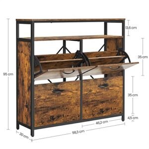 Vasagle LBS803B01 kenkäkaappi 4 läppäisellä kenkätelineellä kenkäteline aulassa 12-20 kenkäparille, 98,3 x 30 x 95 cm, vintage ruskea/musta - Image 5