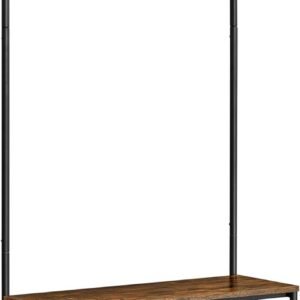 VASAGLE-naulakko kenkäsäilöllä, eteinen, takkiteline ja kenkäpenkki eteiseen, 9 liikuteltavaa koukkua, ylätanko, 32,2 x 84 x 180 cm, makuuhuone, teollisuus, maalaismainen ruskea ja musta HSR421B01