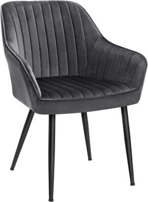 Songmic ruokatuoli, nojatuoli, pehmustettu tuoli käsinojilla, metallijalat, samettipäällinen, istuimen leveys 49 cm, max. 110 kg - työhuoneeseen, olohuoneeseen, makuuhuoneeseen