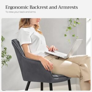 Songmic ruokatuoli, nojatuoli, pehmustettu tuoli käsinojilla, metallijalat, samettipäällinen, istuimen leveys 49 cm, max. 110 kg - työhuoneeseen, olohuoneeseen, makuuhuoneeseen - Image 5