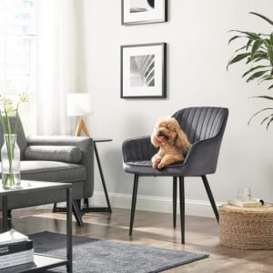 Songmic ruokatuoli, nojatuoli, pehmustettu tuoli käsinojilla, metallijalat, samettipäällinen, istuimen leveys 49 cm, max. 110 kg - työhuoneeseen, olohuoneeseen, makuuhuoneeseen - Image 6