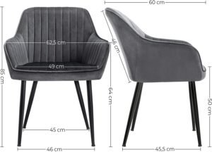 Songmic ruokatuoli, nojatuoli, pehmustettu tuoli käsinojilla, metallijalat, samettipäällinen, istuimen leveys 49 cm, max. 110 kg - työhuoneeseen, olohuoneeseen, makuuhuoneeseen - Image 7