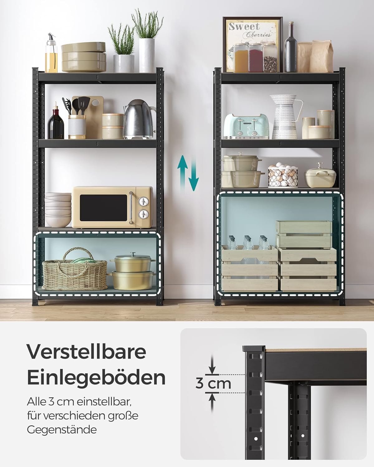 Schwerlastregal, 2er Set, Kellerregal, Lagerregal, 40 x 80 x 160 cm, Regal mit - Image 5