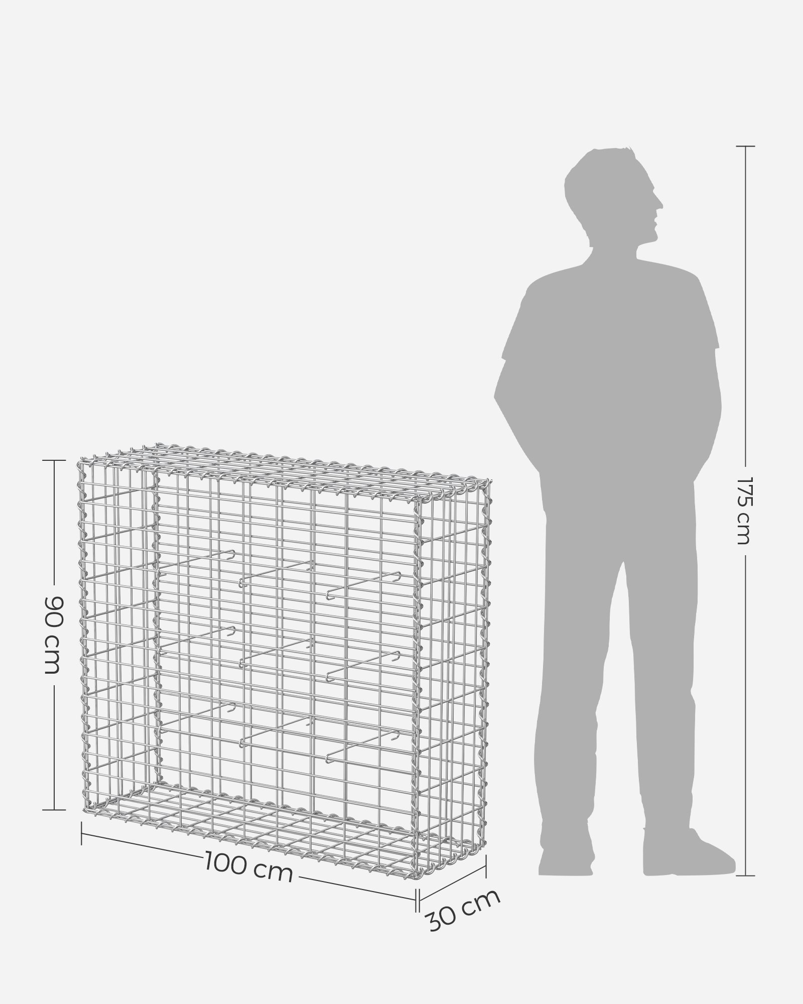 Gabion-kori, sinkitty, puutarhan sisustusseinä, 100 x 90 x 30 cm, hopea - Image 5