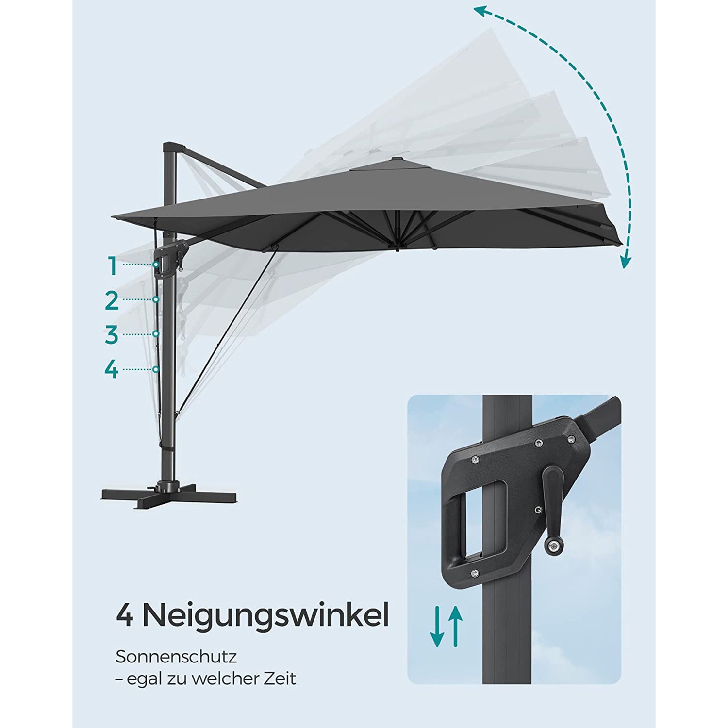 puutarhaterassin ulokevarjo 3 x 3 m, neliönmuotoinen banaaninmuotoinen riippuva - Image 4