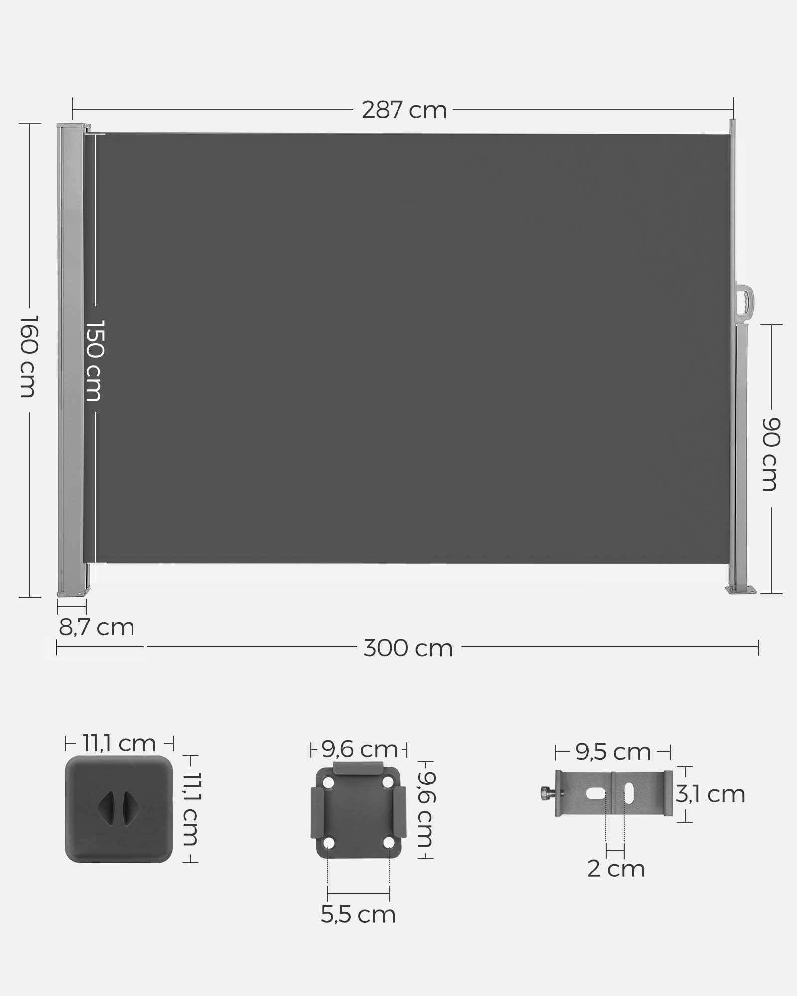 Markiisi harmaa 160 x 300 cm - Image 2