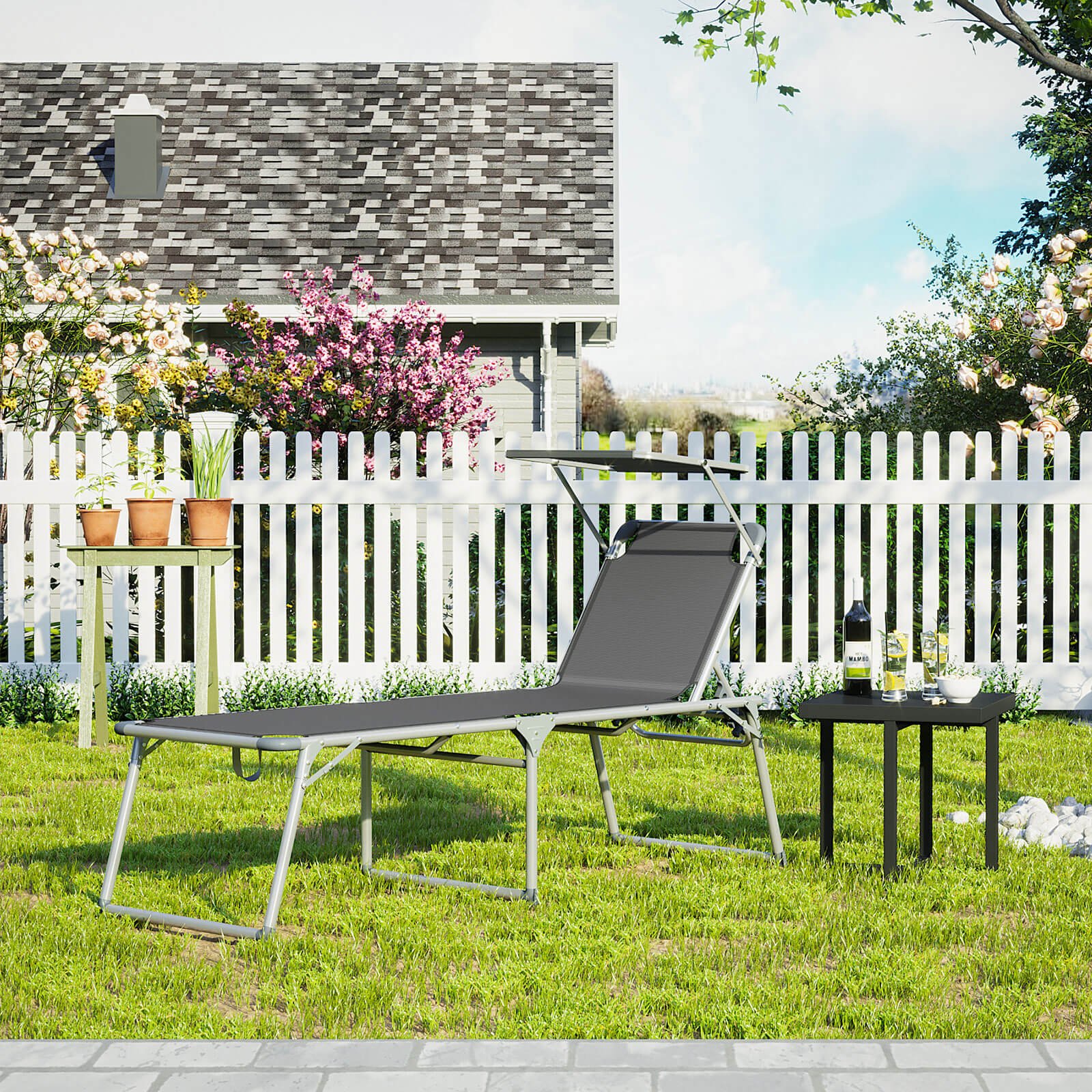 Aurinkotuoli taitettava puu harmaa 65 x 200 x 48 cm - Image 4
