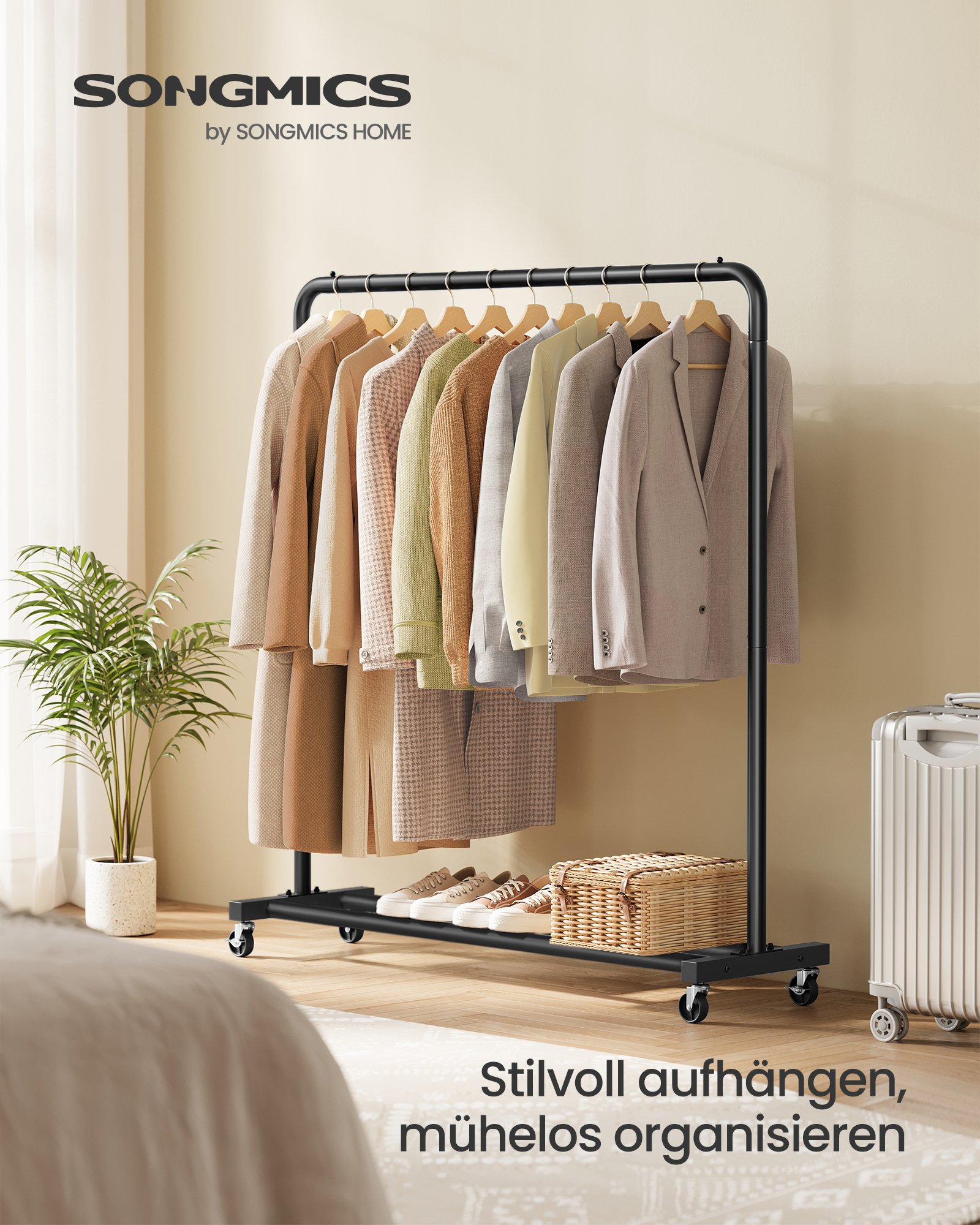 Vaaterekkii pyörillä lukollinen musta – makuuhuone 38 x 110 x 141,5 cm - Image 2