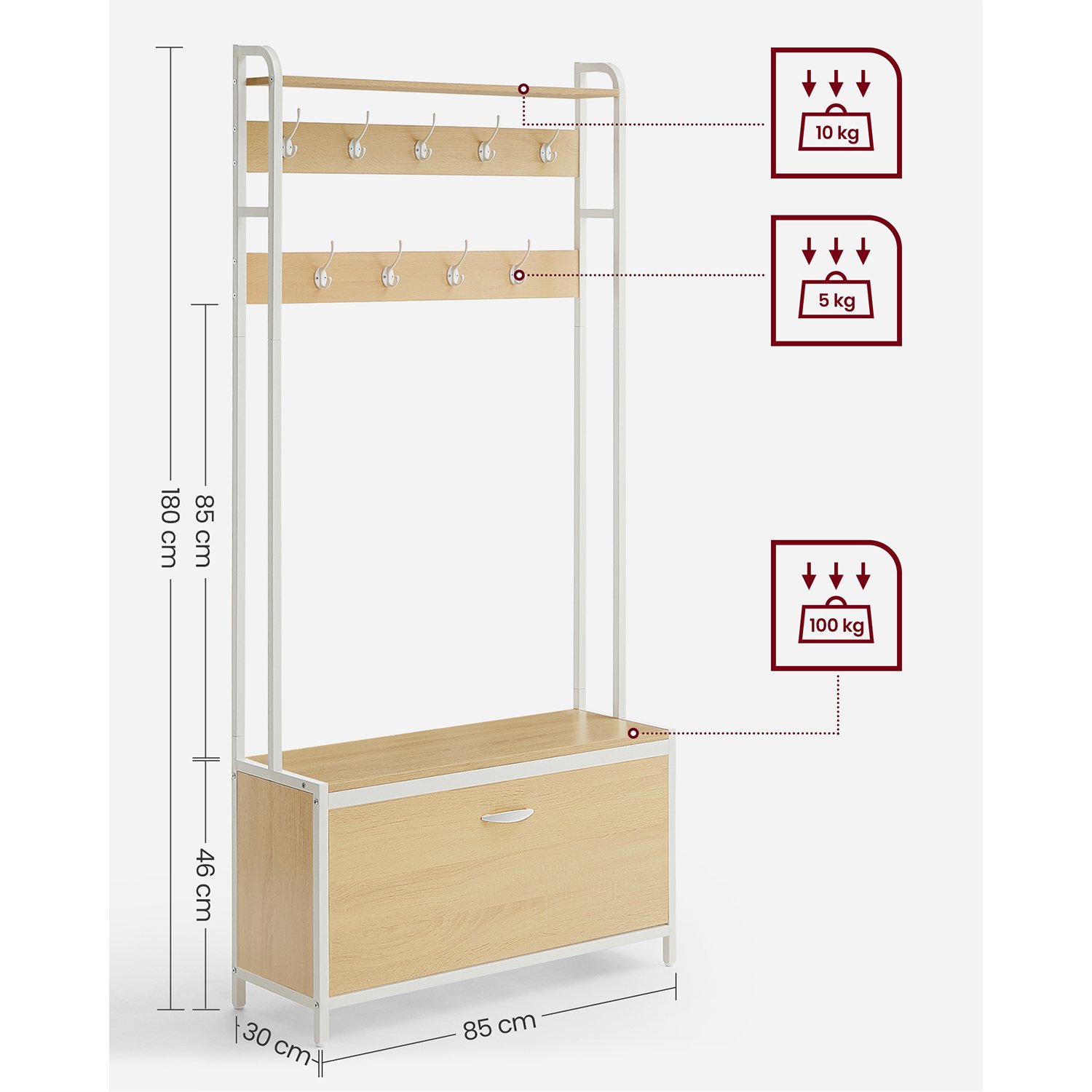 Kenkäteline 9 koukkua moderni valkoinen – makuuhuone / eteinen - Image 7